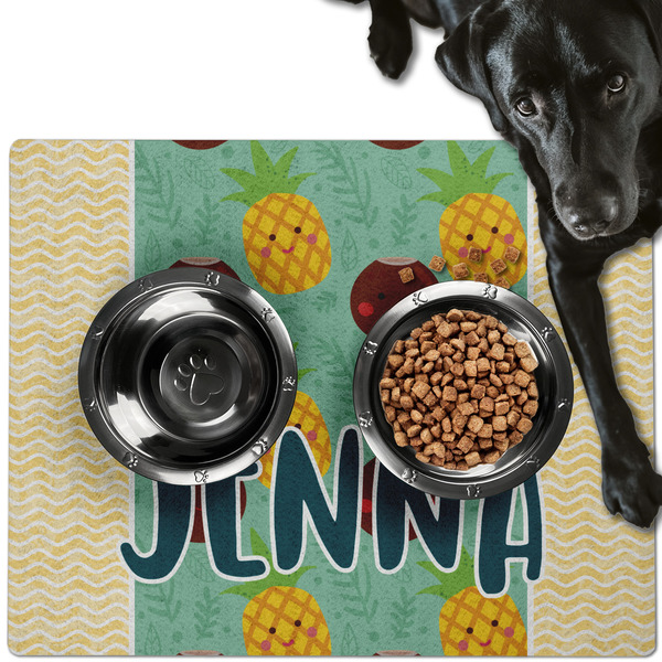 Custom Pineapples and Coconuts Dog Food Mat - Large w/ Name or Text