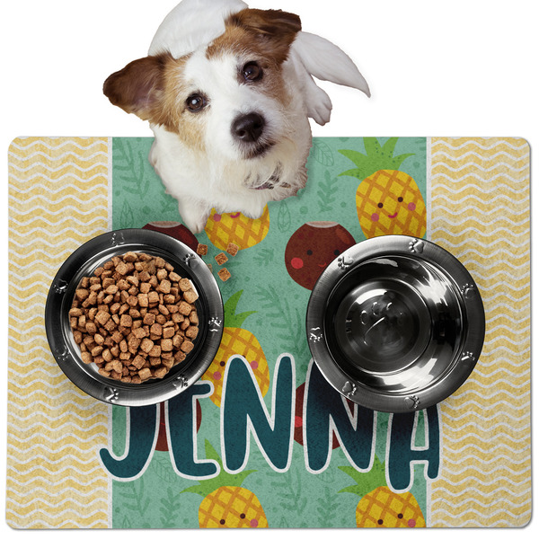 Custom Pineapples and Coconuts Dog Food Mat - Medium w/ Name or Text