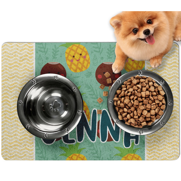 Custom Pineapples and Coconuts Dog Food Mat - Small w/ Name or Text