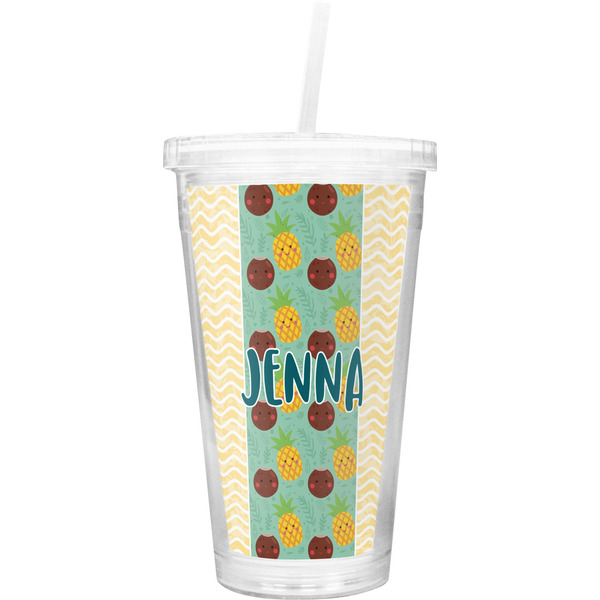 Custom Pineapples and Coconuts Double Wall Tumbler with Straw (Personalized)