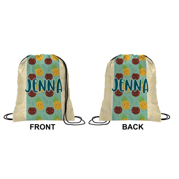 Pineapples and Coconuts Drawstring Backpack Front & Back Medium