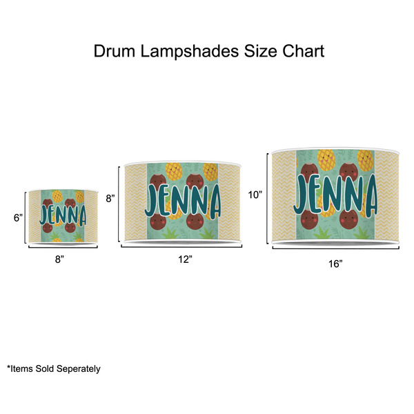Pineapples and Coconuts Drum Lampshades - Sizing Chart