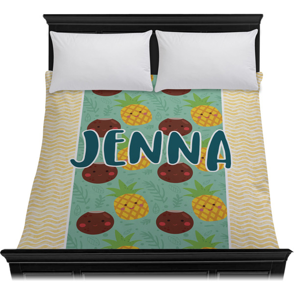 Pineapples and Coconuts Duvet Cover - Queen - On Bed - No Prop