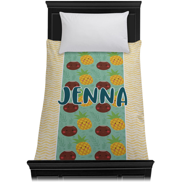 Pineapples and Coconuts Duvet Cover - Twin - On Bed - No Prop