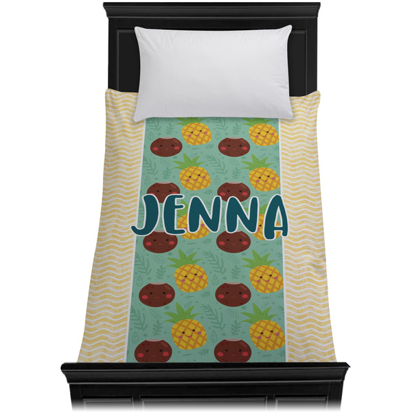 Pineapples and Coconuts Duvet Cover - Twin XL - On Bed - No Prop