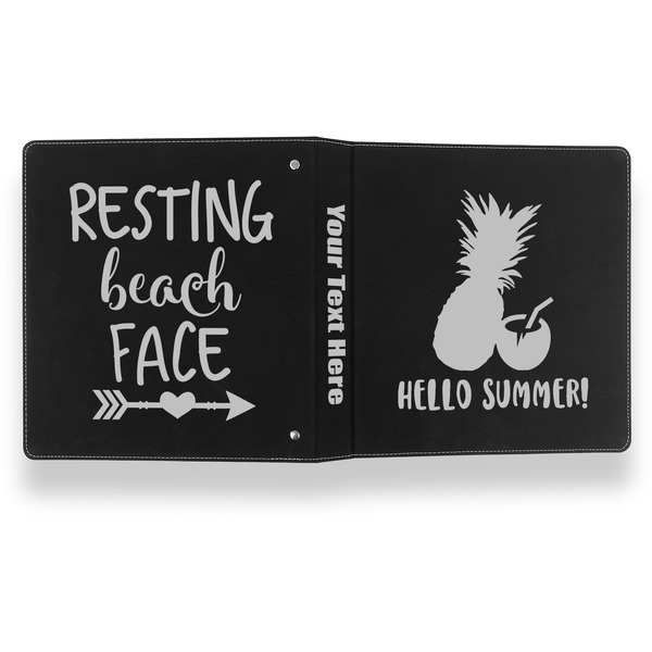 Pineapples and Coconuts Leather Binder - 1" - Black- Back Spine Front View