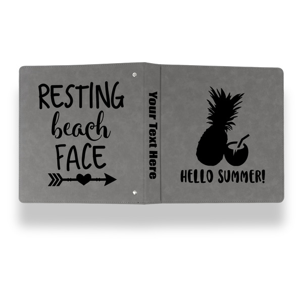 Pineapples and Coconuts Leather Binder - 1" - Grey - Back Spine Front View