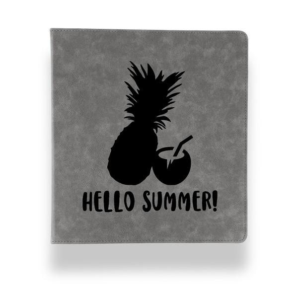 Custom Pineapples and Coconuts Leather Binder - 1" - Grey (Personalized)