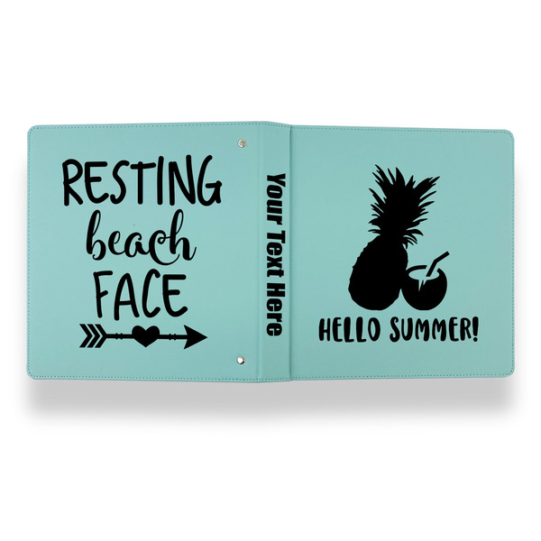 Pineapples and Coconuts Leather Binder - 1" - Teal - Back Spine Front View