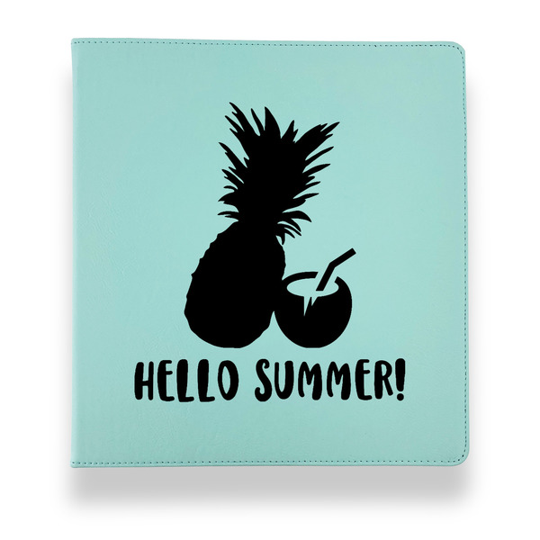Custom Pineapples and Coconuts Leather Binder - 1" - Teal (Personalized)