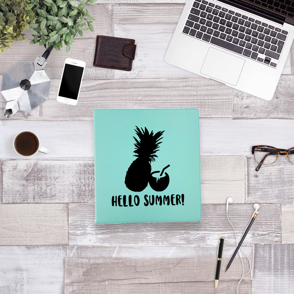Pineapples and Coconuts Leather Binder - 1" - Teal - Lifestyle View