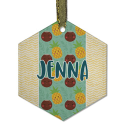 Pineapples and Coconuts Flat Glass Ornament - Hexagon w/ Name or Text