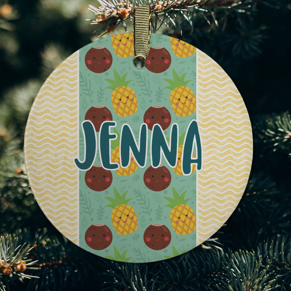 Pineapples and Coconuts Frosted Glass Ornament - Round (Lifestyle)
