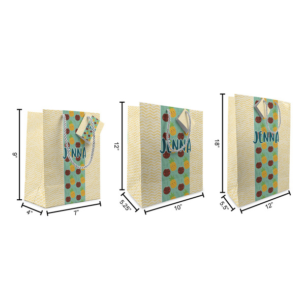 Pineapples and Coconuts Gift Bags - All Sizes - Dimensions