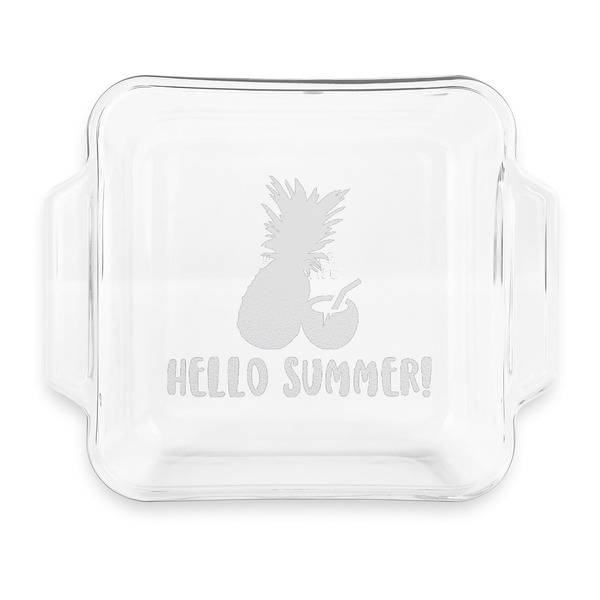 Custom Pineapples and Coconuts Glass Cake Dish with Truefit Lid - 8in x 8in (Personalized)
