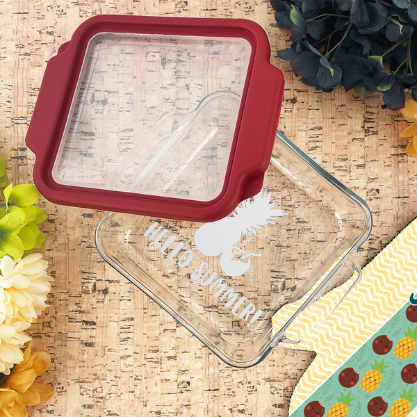 Pineapples and Coconuts Glass Cake Dish - LIFESTYLE (8x8)