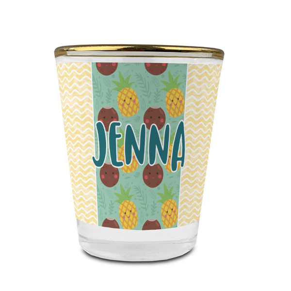 Pineapples and Coconuts Glass Shot Glass - With gold rim - FRONT