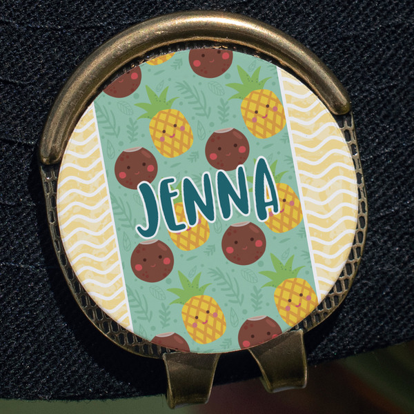 Pineapples and Coconuts Golf Ball Marker Hat Clip - Gold - Close Up