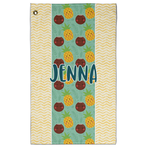 Custom Pineapples and Coconuts Golf Towel - Poly-Cotton Blend w/ Name or Text
