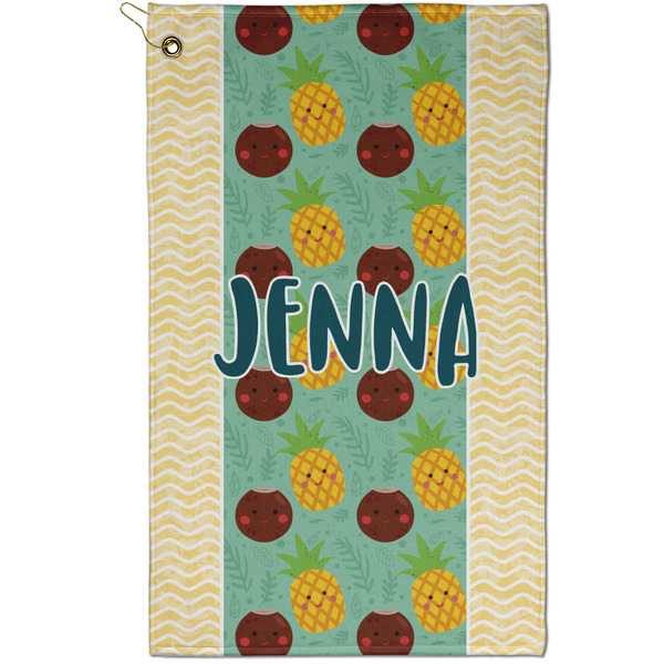 Custom Pineapples and Coconuts Golf Towel - Poly-Cotton Blend - Small w/ Name or Text