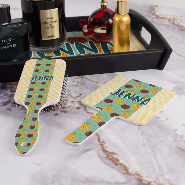 Pineapples and Coconuts Hair Brush and Hand Mirror - Bathroom Scene