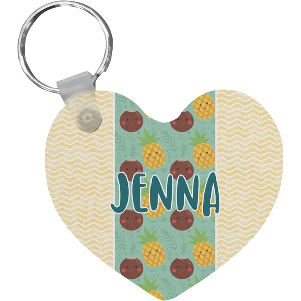 Custom Pineapples and Coconuts Heart Plastic Keychain w/ Name or Text