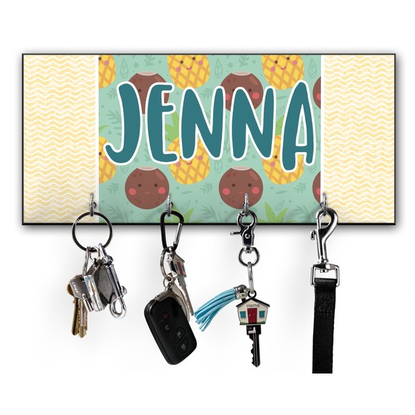 Custom Pineapples and Coconuts Key Hanger w/ 4 Hooks w/ Name or Text