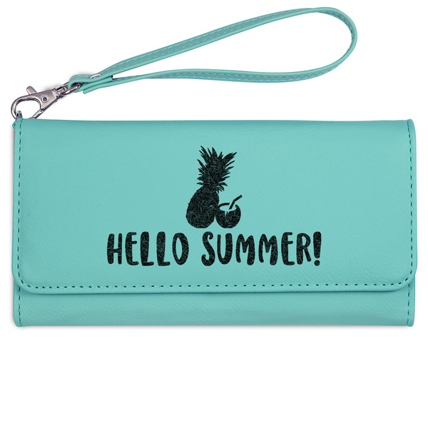 Custom Pineapples and Coconuts Ladies Leatherette Wallet - Laser Engraved- Teal (Personalized)