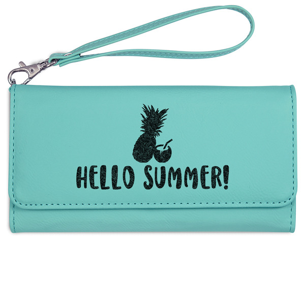Pineapples and Coconuts Ladies Wallet - Leather - Teal - Front View