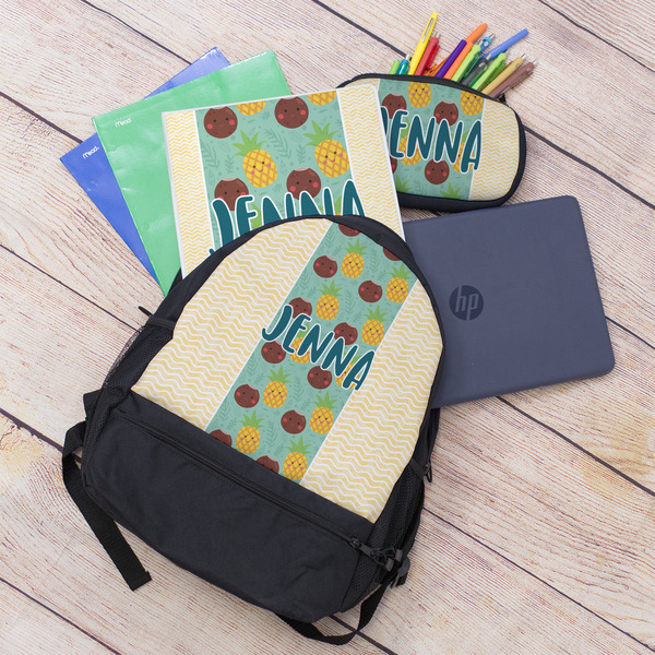 Pineapples and Coconuts Large Backpack - Black - With Stuff