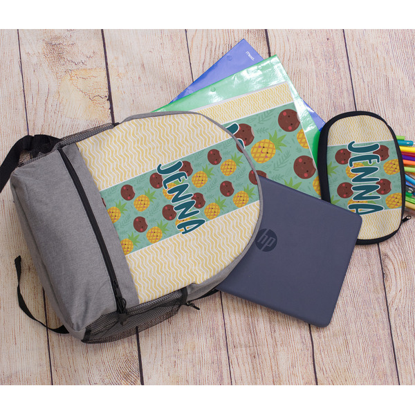 Pineapples and Coconuts Large Backpack - Gray - With Stuff