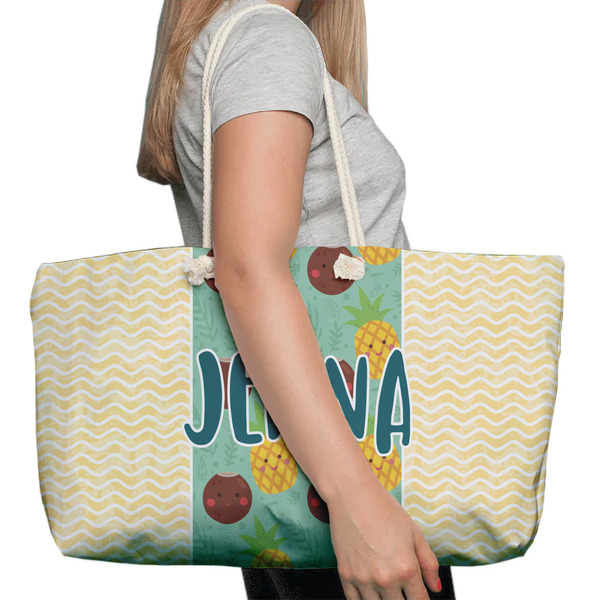 Pineapples and Coconuts Large Rope Tote Bag - In Context View