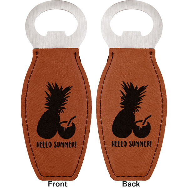 Pineapples and Coconuts Leather Bar Bottle Opener - Front and Back