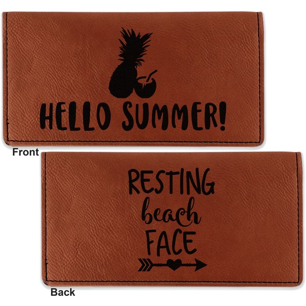 Pineapples and Coconuts Leather Checkbook Holder Front and Back
