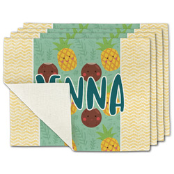 Pineapples and Coconuts Single-Sided Linen Placemat - Set of 4 w/ Name or Text
