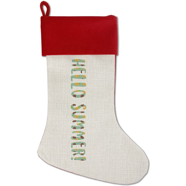 Custom Pineapples and Coconuts Red Linen Stocking (Personalized)