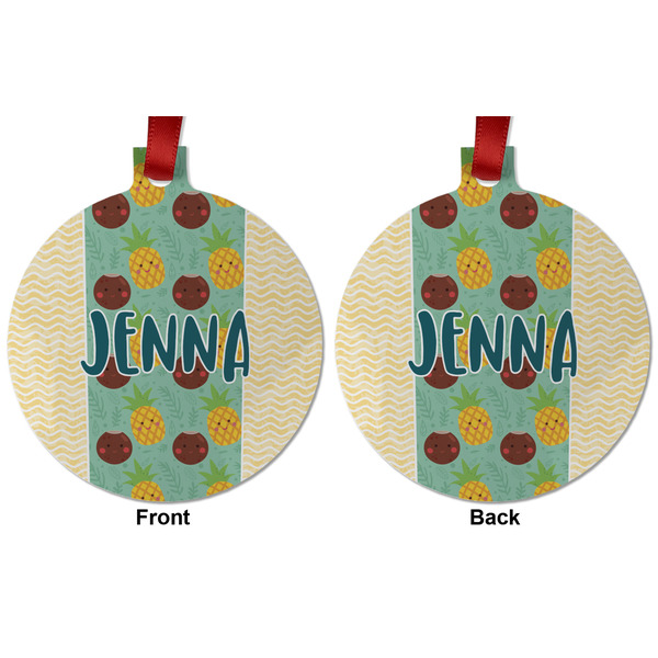 Pineapples and Coconuts Metal Ball Ornament - Front and Back