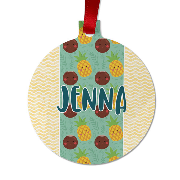 Pineapples and Coconuts Metal Ball Ornament - Front