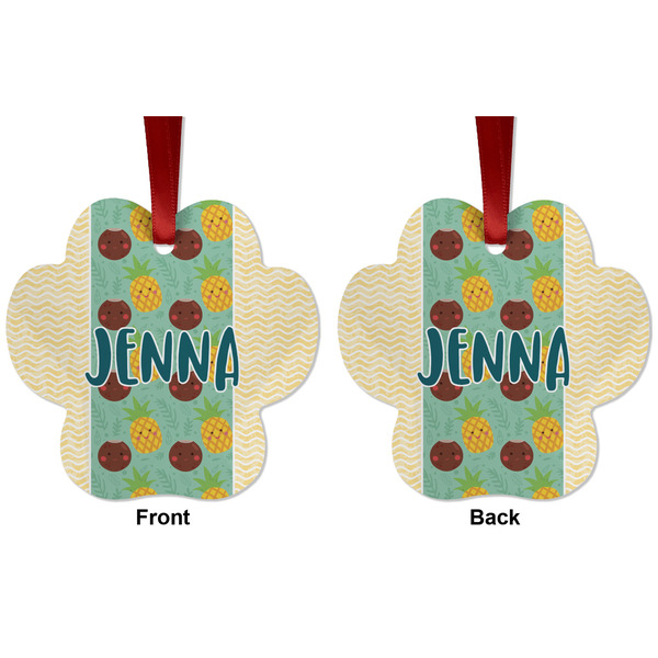 Pineapples and Coconuts Metal Paw Ornament - Front and Back