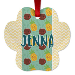 Pineapples and Coconuts Metal Paw Ornament - Double Sided w/ Name or Text