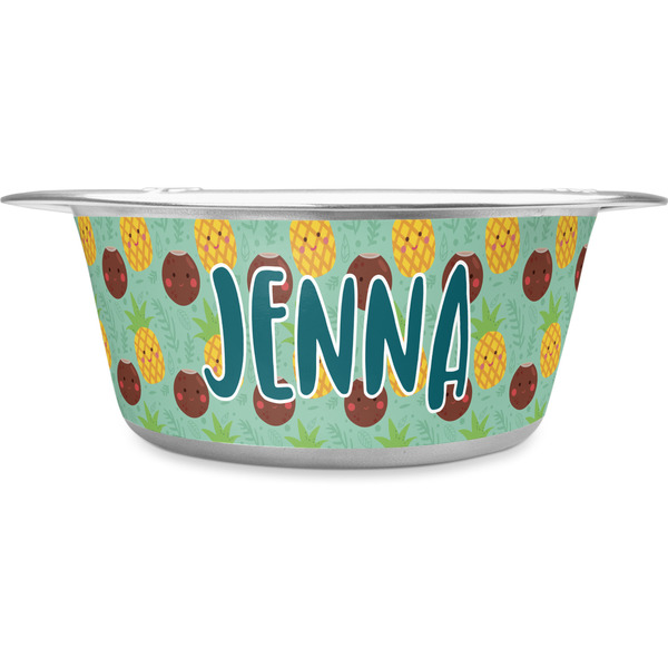 Custom Pineapples and Coconuts Stainless Steel Dog Bowl - Large (Personalized)