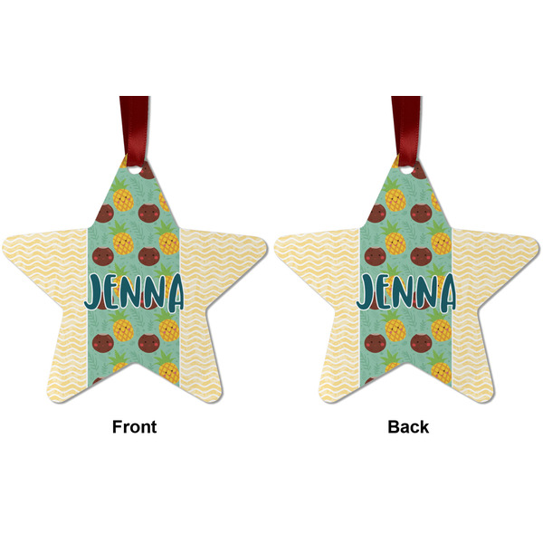 Pineapples and Coconuts Metal Star Ornament - Front and Back