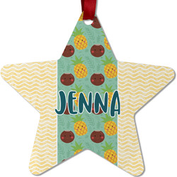 Pineapples and Coconuts Metal Star Ornament - Double Sided w/ Name or Text