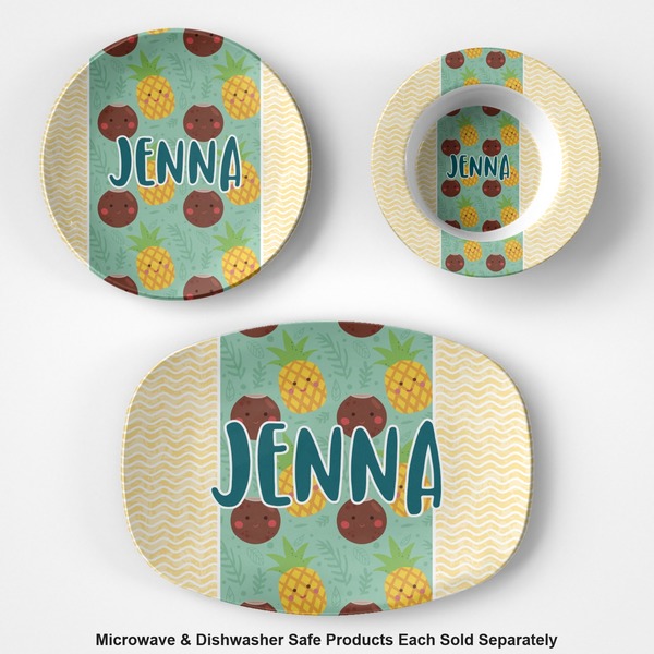 Pineapples and Coconuts Microwave & Dishwasher Safe CP Plastic Dishware - Group