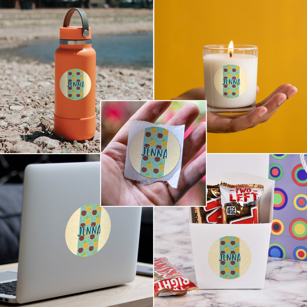 Pineapples and Coconuts Multipurpose Round Labels - In Context