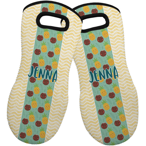 Custom Pineapples and Coconuts Neoprene Oven Mitts - Set of 2 w/ Name or Text