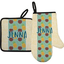 Pineapples and Coconuts Oven Mitt & Pot Holder Set w/ Name or Text