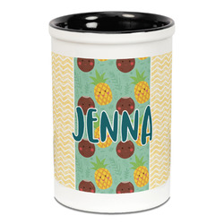 Pineapples and Coconuts Ceramic Pencil Holders - Black