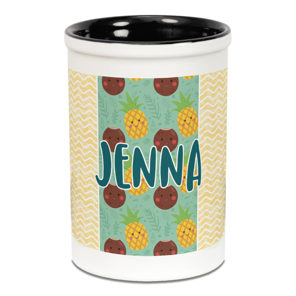 Custom Pineapples and Coconuts Ceramic Pencil Holders - Black