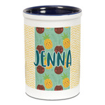 Pineapples and Coconuts Ceramic Pencil Holders - Blue